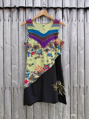 Boho multicolor patchwork mini dress made in Nepal Womens S